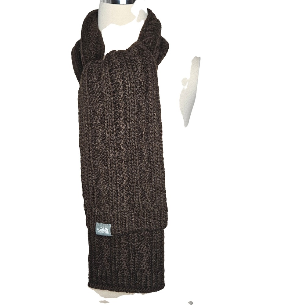 The North Face Brown Cable Knit Scarf Chunky Winter Neck Warmer Unisex Logo